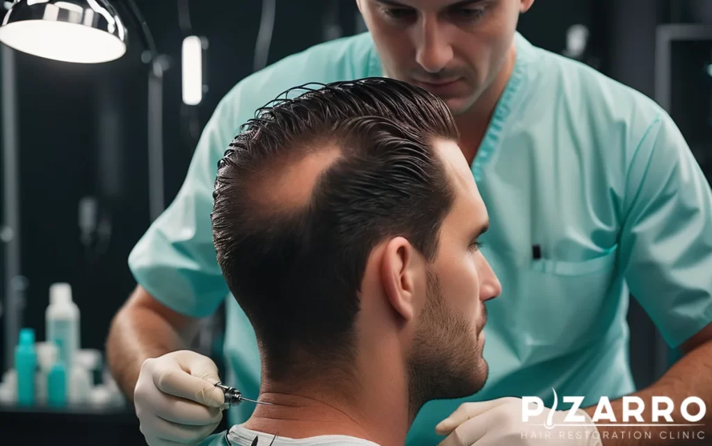 a man undergoing a hair transplant procedure
