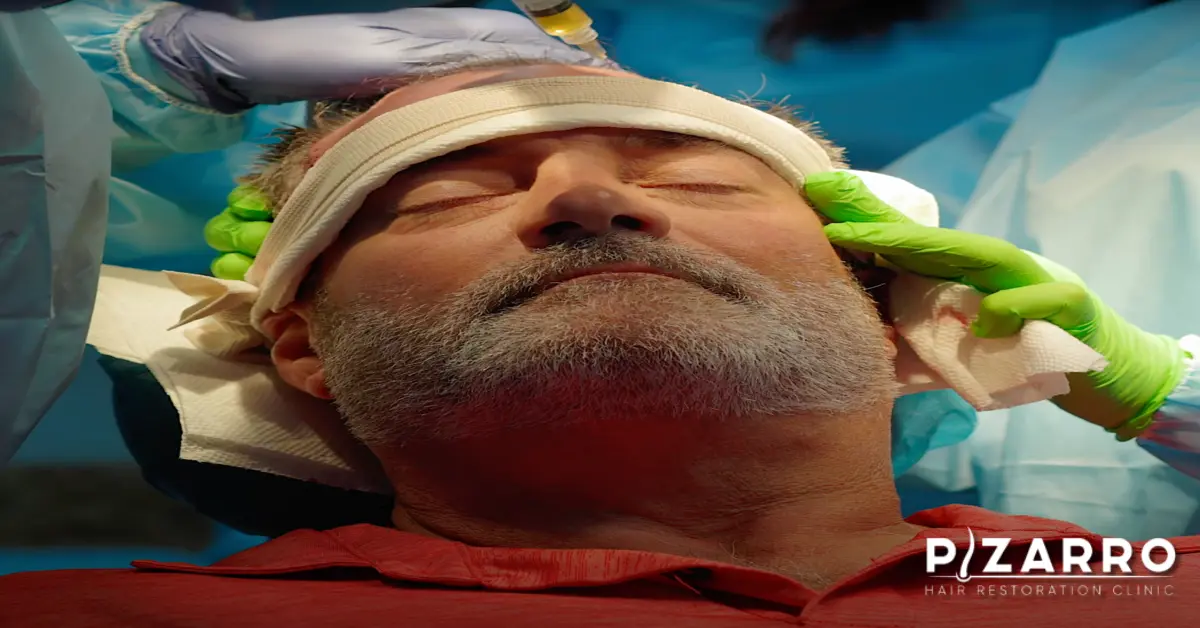 A man with a head bandage, getting a hair restoration treatment | PHR